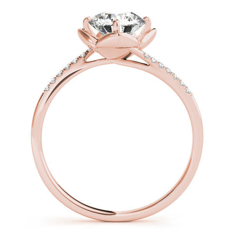 Rose gold Round Brilliant Solitaire with Pavé Band and Four-Prong Cushion Setting