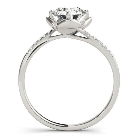 Platinum Round Brilliant Solitaire with Pavé Band and Four-Prong Cushion Setting