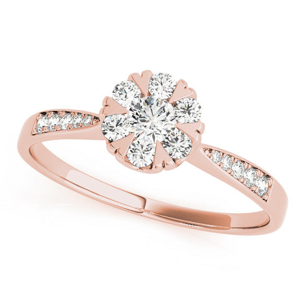 Rose gold Cluster Cushion Diamond Pavé Band Flower Prong Setting Ring
