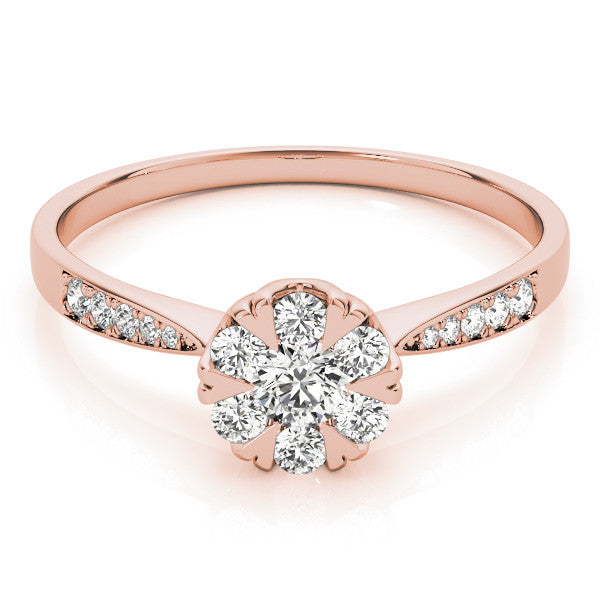 Rose gold Cluster Pear Diamond Pavé Band Flower Prong Setting Ring