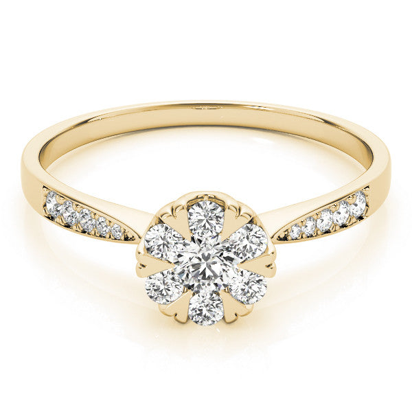 Yellow gold Cluster Pear Diamond Pavé Band Flower Prong Setting Ring