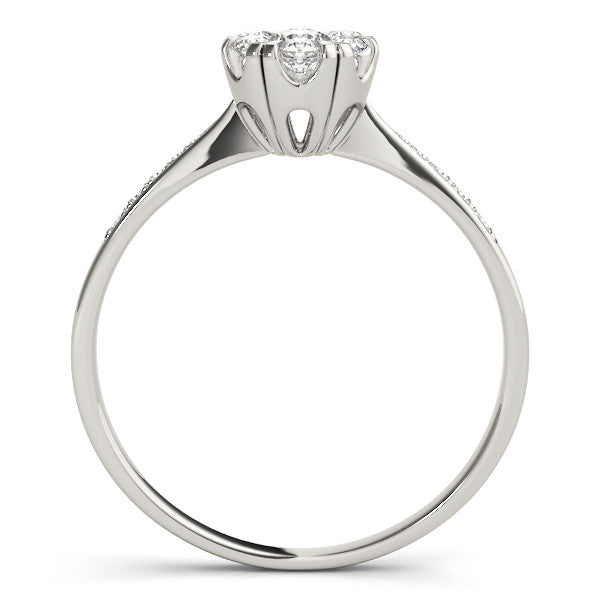 Platinum Cluster Emerald Diamond Pavé Band Flower Prong Setting Ring