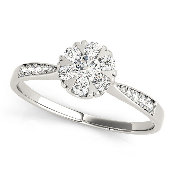 White gold Cluster Pear Diamond Pavé Band Flower Prong Setting Ring