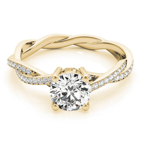Yellow gold Round Solitaire Twisted Band Pavé Diamond Ring
