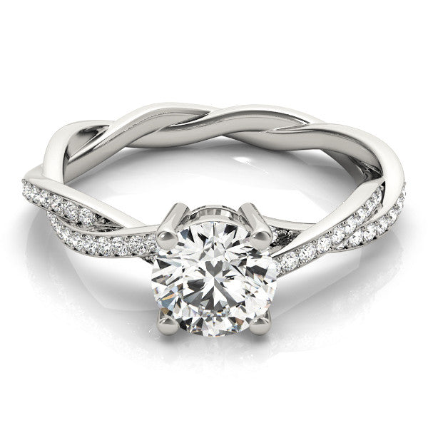 Silver Round Solitaire Twisted Band Pavé Diamond Ring