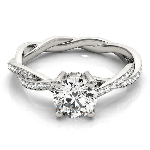Platinum Round Solitaire Twisted Band Pavé Diamond Ring
