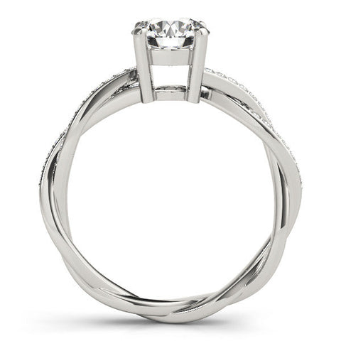Platinum Round Solitaire Twisted Band Pavé Diamond Ring