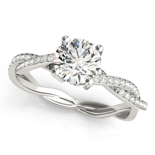 White gold Round Solitaire Twisted Band Pavé Diamond Ring