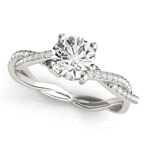 Platinum Round Solitaire Twisted Band Pavé Diamond Ring