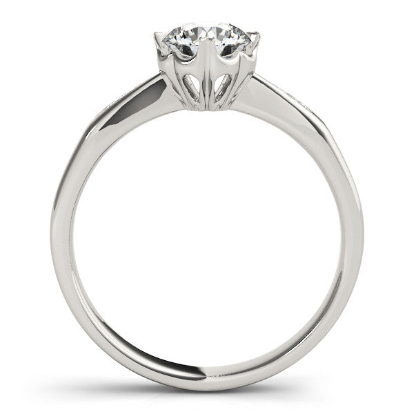 Silver Round Solitaire Diamond Engagement Ring with Split Shank and Six-Prong Setting