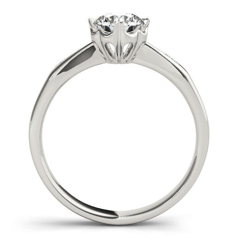 White gold Round Solitaire Diamond Engagement Ring with Split Shank and Six-Prong Setting