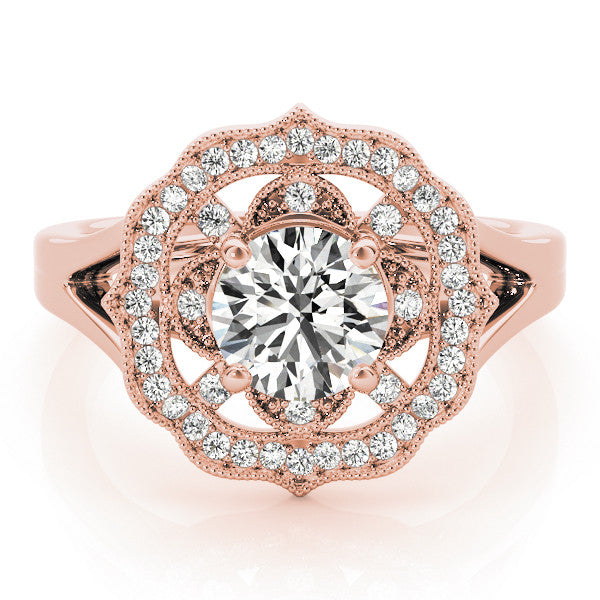 Rose gold Round Halo Diamond Ring with Split Shank and Four-Prong Setting