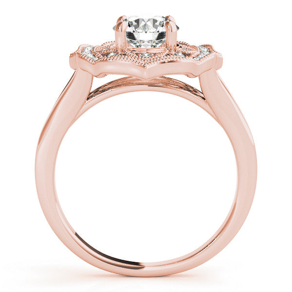 Rose gold Round Halo Diamond Ring with Split Shank and Four-Prong Setting