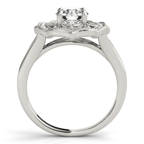 White gold Round Halo Diamond Ring with Split Shank and Four-Prong Setting