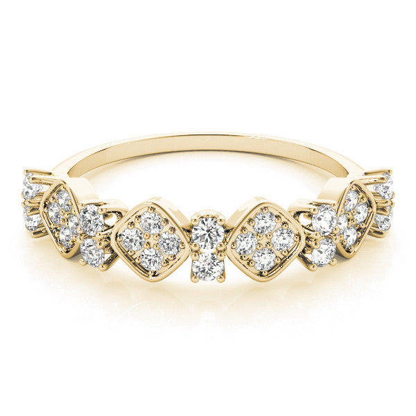 Yellow gold Pave Cushion Diamond Cluster Eternity Band with Prong Setting