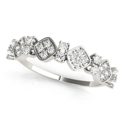 White gold Pave Cushion Diamond Cluster Eternity Band with Prong Setting
