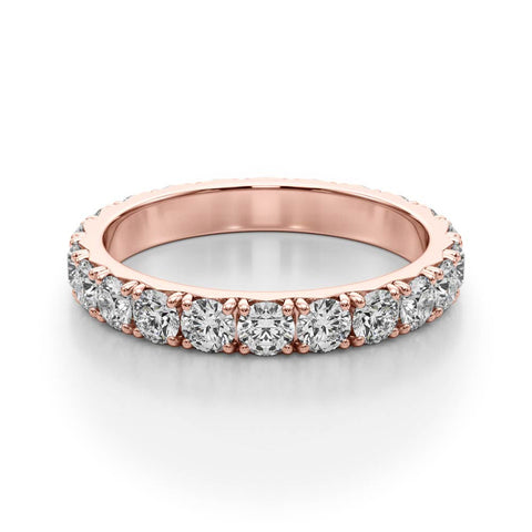 Rose gold Round Diamond Eternity Band with Pavé Setting and Shared Prong