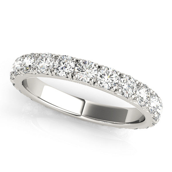 Platinum Round Diamond Eternity Band with Pavé Setting and Shared Prong