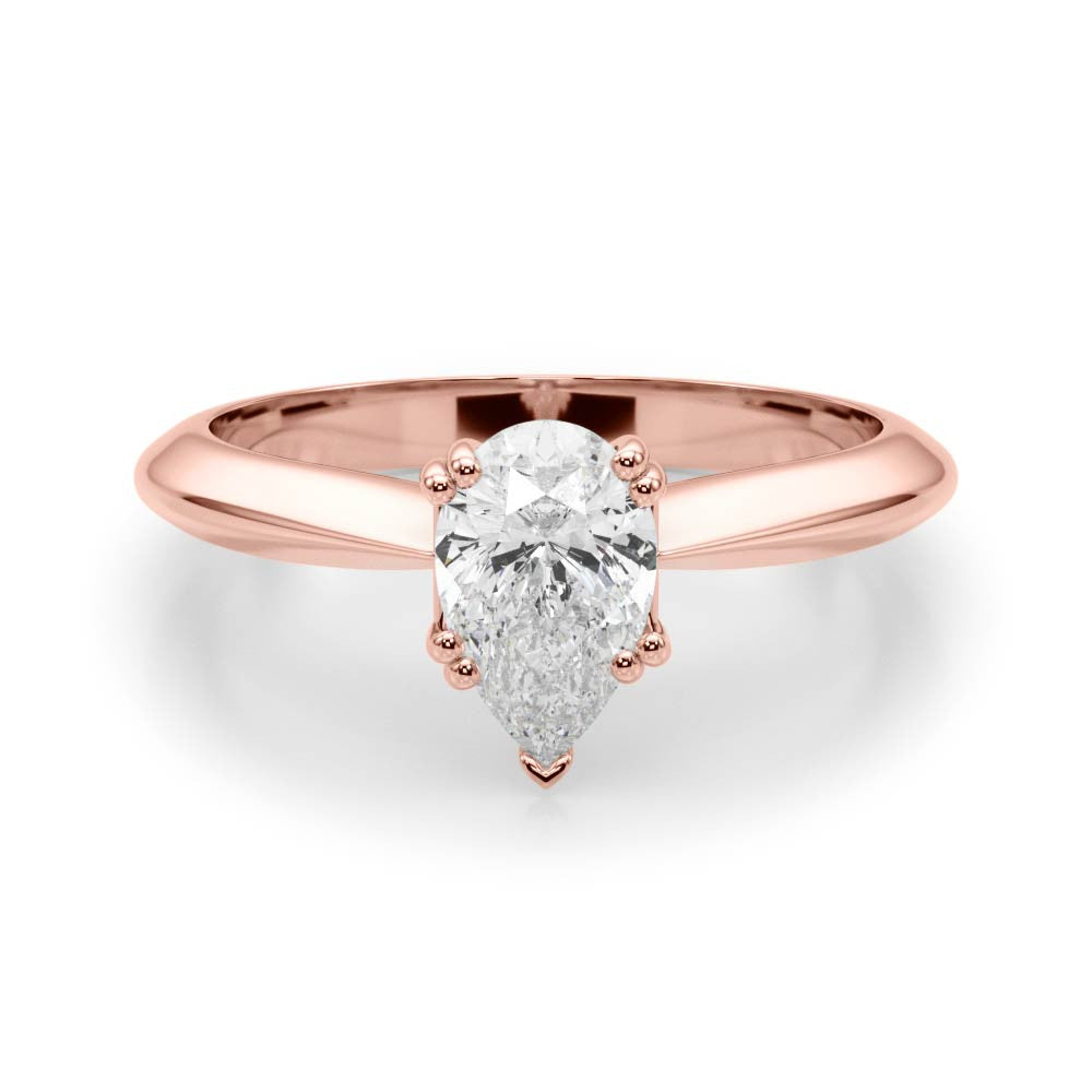 Rose gold Pear-Shaped Solitaire Diamond Ring with Tapered Band and Six-Prong Setting