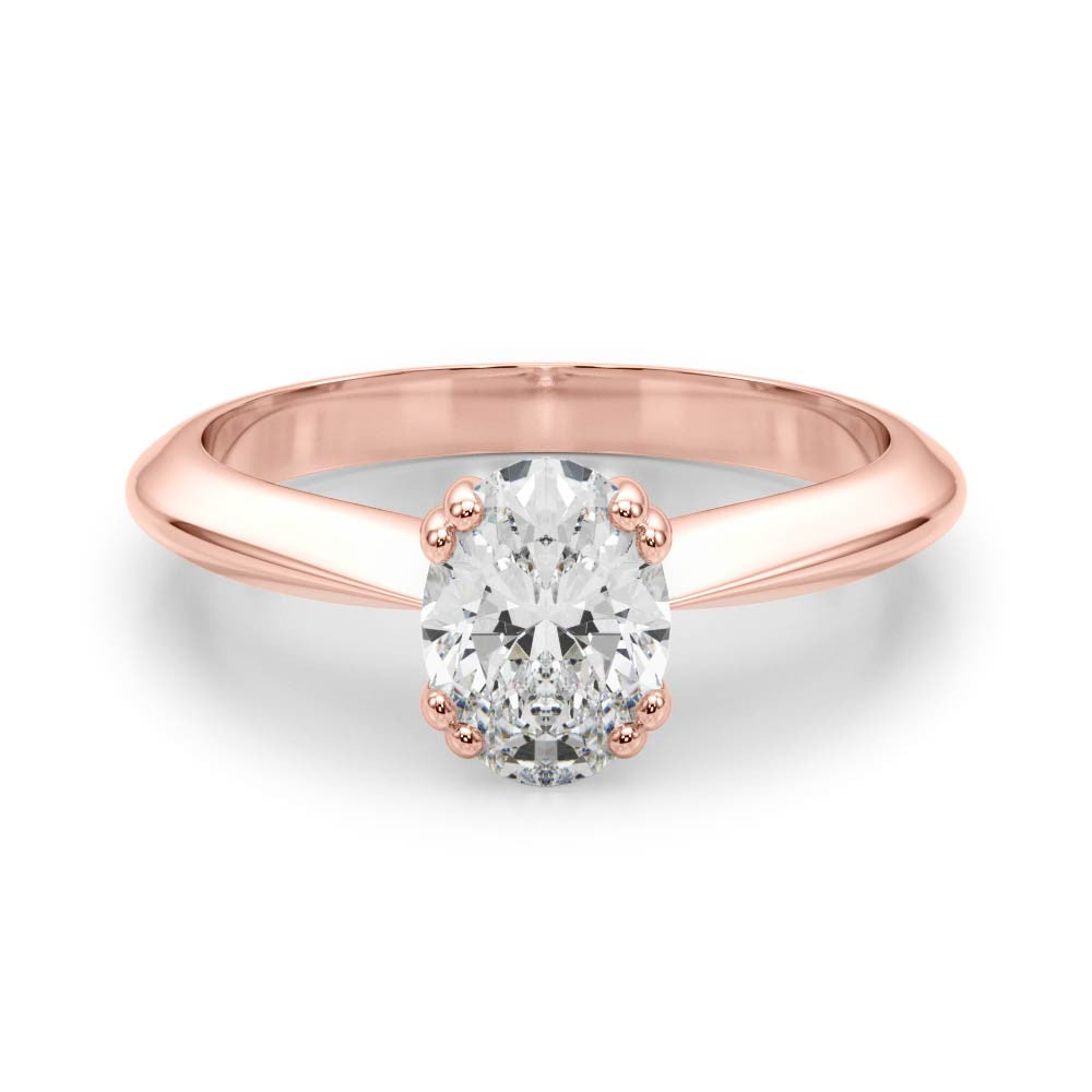 Rose gold Oval Solitaire Diamond Ring with Four-Prong Setting on a Tapered Band