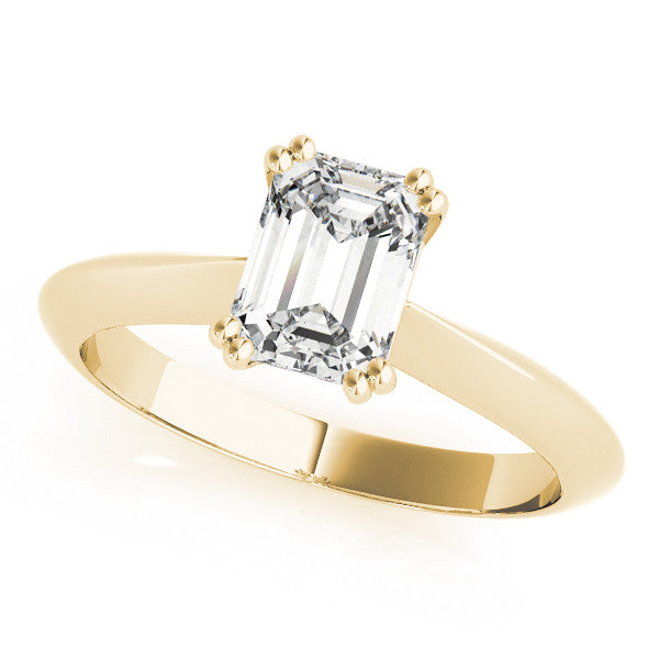 Yellow gold Round Cut Solitaire Engagement Ring with Tapered Band and Four-Prong Setting