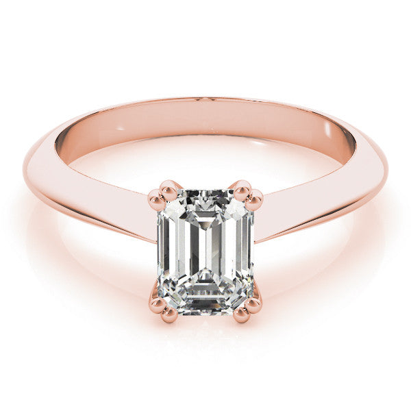 Rose gold Round Cut Solitaire Engagement Ring with Tapered Band and Four-Prong Setting
