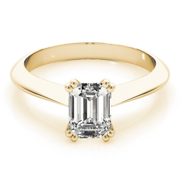 Yellow gold Radiant Cut Solitaire Engagement Ring with Tapered Band and Four-Prong Setting