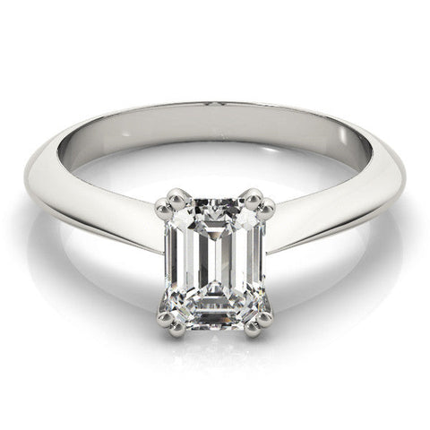 White gold Oval Cut Solitaire Engagement Ring with Tapered Band and Four-Prong Setting