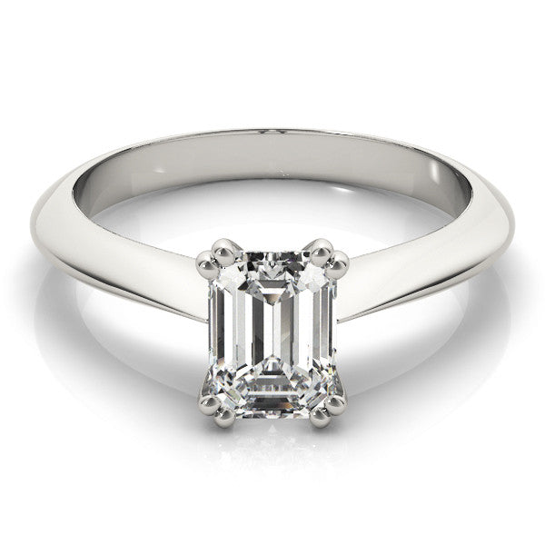 Platinum Heart Cut Solitaire Engagement Ring with Tapered Band and Four-Prong Setting