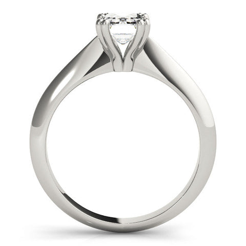 Silver Round Cut Solitaire Engagement Ring with Tapered Band and Four-Prong Setting
