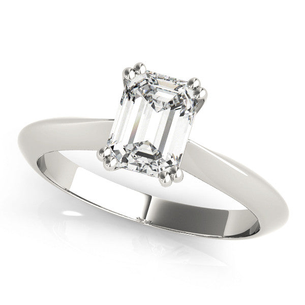 White gold Oval Cut Solitaire Engagement Ring with Tapered Band and Four-Prong Setting