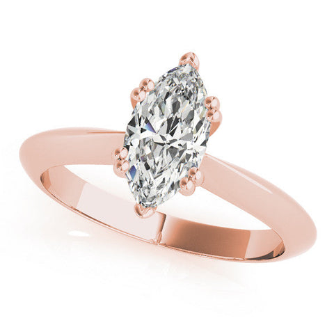 Rose gold Marquise Solitaire Diamond Ring with Six-Prong Setting and Classic Band