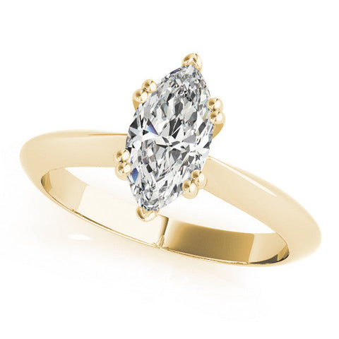Yellow gold Marquise Solitaire Diamond Ring with Six-Prong Setting and Classic Band