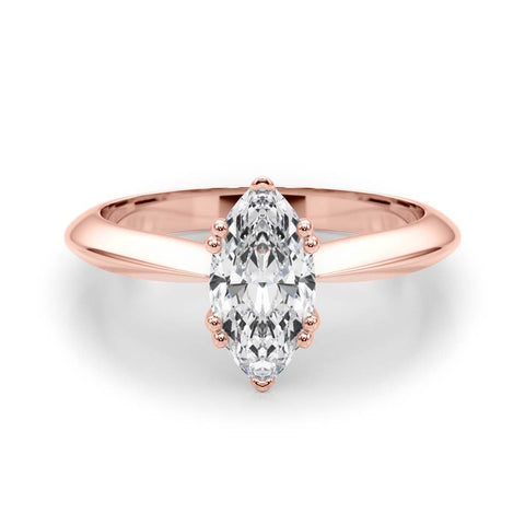 Rose gold Marquise Solitaire Diamond Ring with Six-Prong Setting and Classic Band