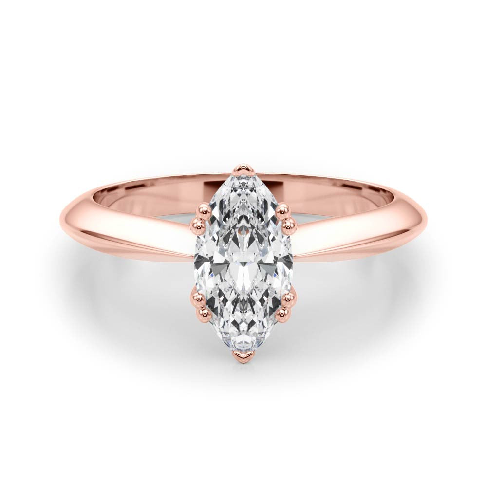 Rose gold Marquise Solitaire Diamond Ring with Six-Prong Setting and Classic Band