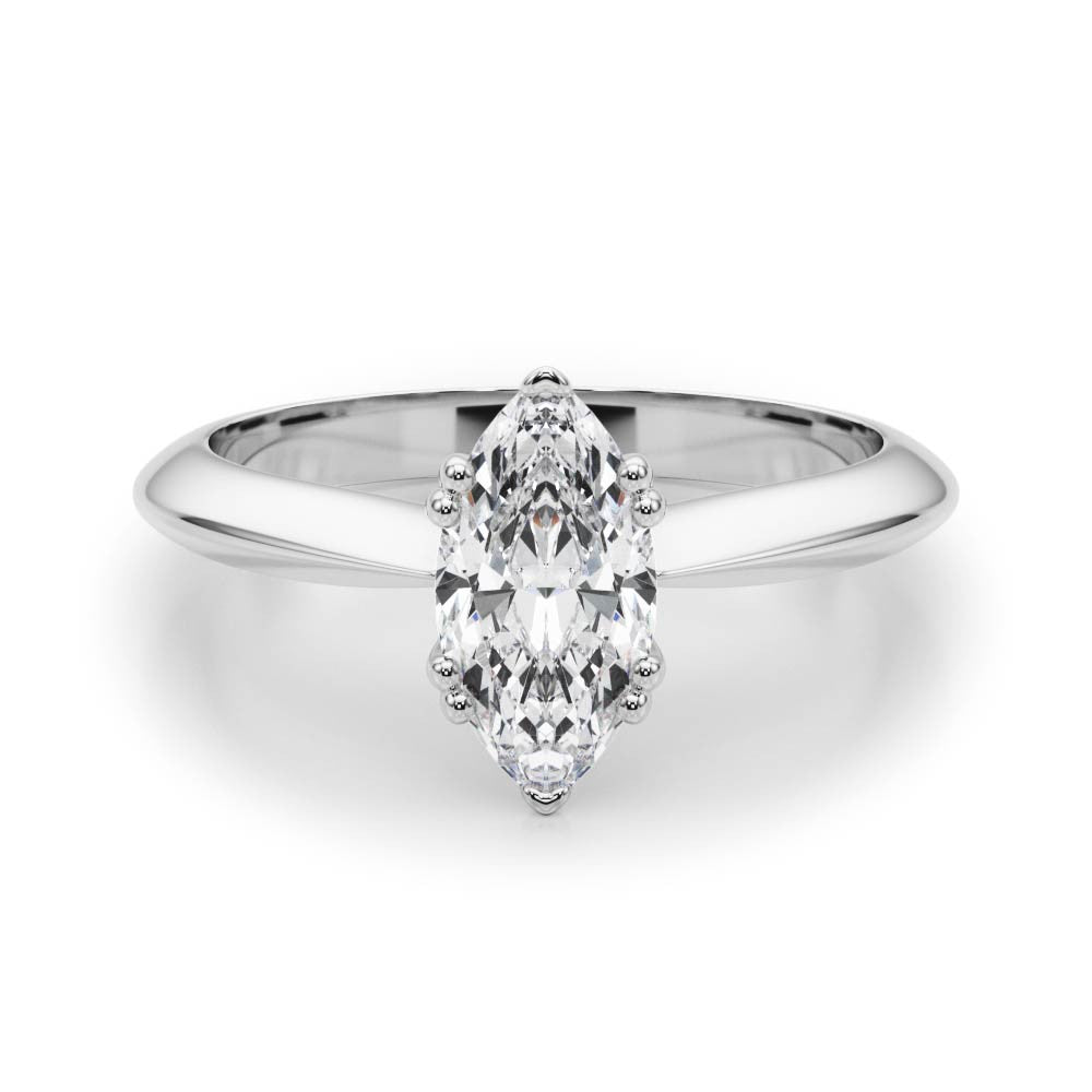 Silver Marquise Solitaire Diamond Ring with Six-Prong Setting and Classic Band