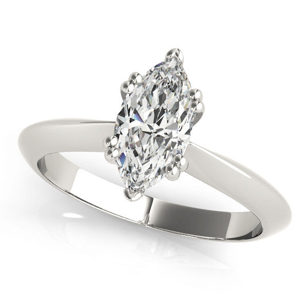 White gold Marquise Solitaire Diamond Ring with Six-Prong Setting and Classic Band