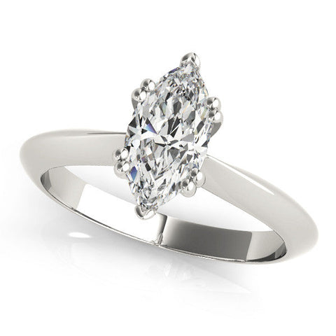 White gold Marquise Solitaire Diamond Ring with Six-Prong Setting and Classic Band