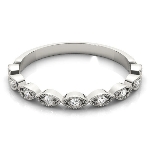 White gold Milgrain Marquise Diamond Half-Eternity Band with Bezel Setting
