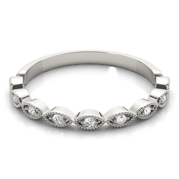 White gold Milgrain Marquise Diamond Half-Eternity Band with Bezel Setting