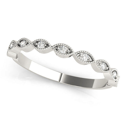 White gold Milgrain Marquise Diamond Half-Eternity Band with Bezel Setting