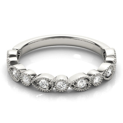Platinum Milgrain Bezel Set Pear and Round Diamond Eternity Band