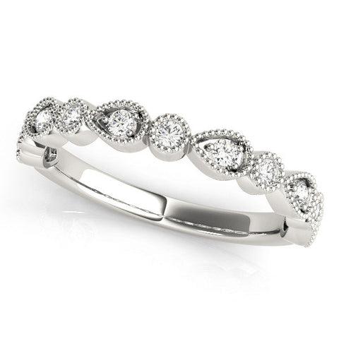 White gold Milgrain Bezel Set Pear and Round Diamond Eternity Band