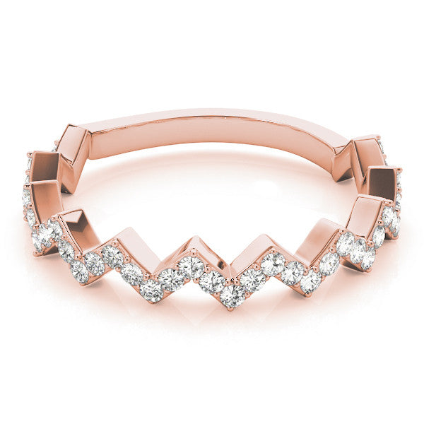 Rose gold Zigzag Diamond Pave Round Eternity Band with Prong Setting