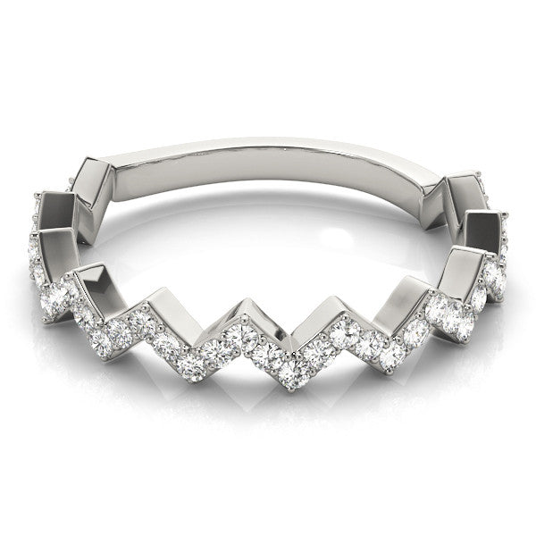 Platinum Zigzag Diamond Pave Round Eternity Band with Prong Setting
