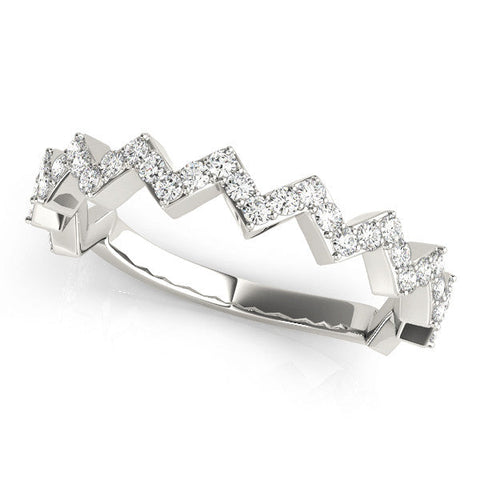 White gold Zigzag Diamond Pave Round Eternity Band with Prong Setting