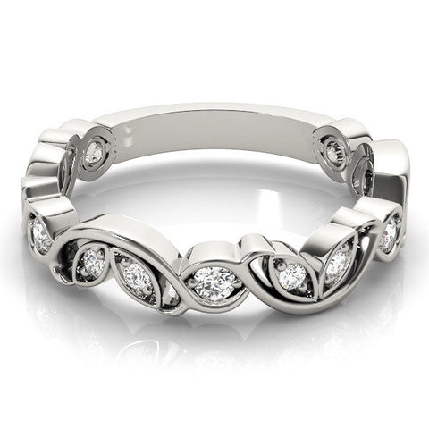 White gold Marquise and Round Diamond Infinity Eternity Band with Bezel Setting