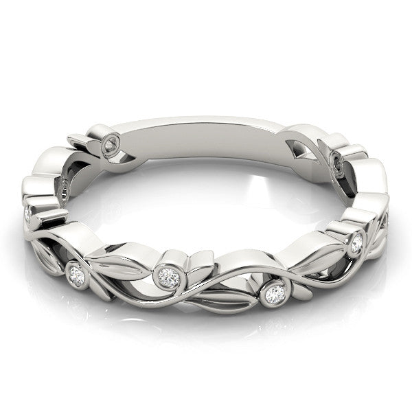 Silver Bezel Set Round Diamond Leaf Eternity Band