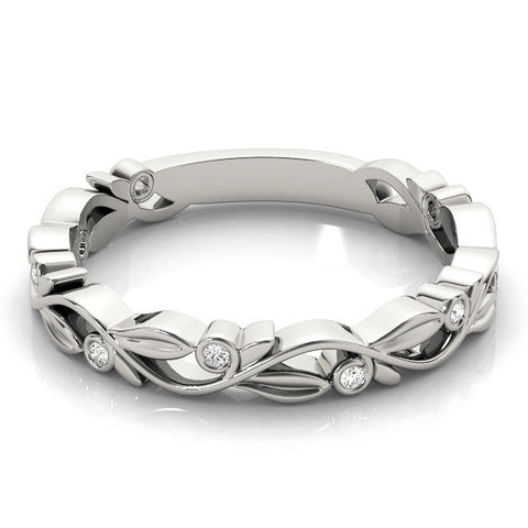 White gold Bezel Set Round Diamond Leaf Eternity Band