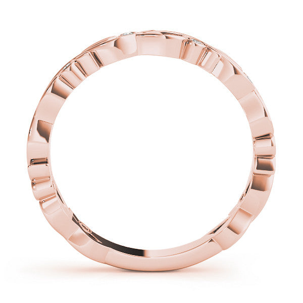 Rose gold Bezel Set Round Diamond Leaf Eternity Band